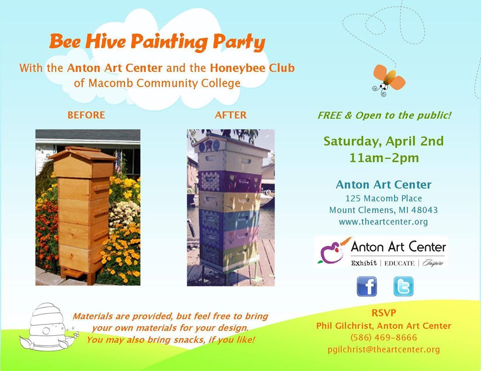 MountClemensDDA's tweet photo. Bee Hive Painting Party on Saturday, April 2 from 11AM until 2PM at the @AntonArtCenter #painting #art https://t.co/yAsiUf1S5G