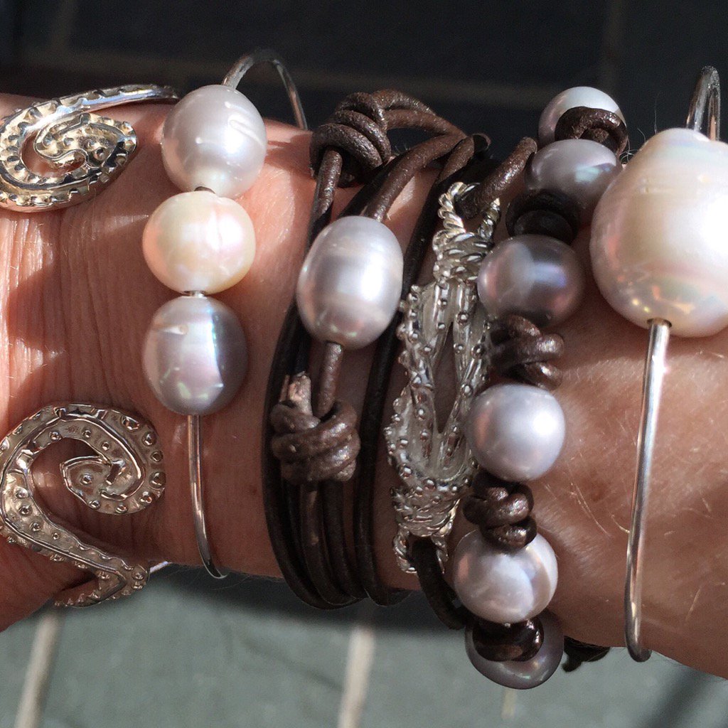 #Sterling #stack #wave #bracelet #pearl #bangles #leather #Nantucket