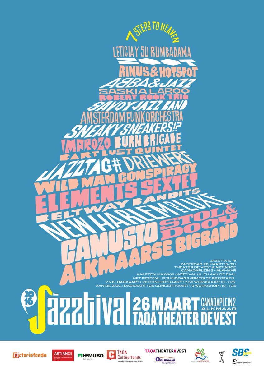 Jazztival's tweet photo. Line-up rond, poster af, voorverkoop van start: https://t.co/WIXD8u3kSF
#jazz #festival #Alkmaar #SevenStepsToHeaven https://t.co/7WEKE6kVff