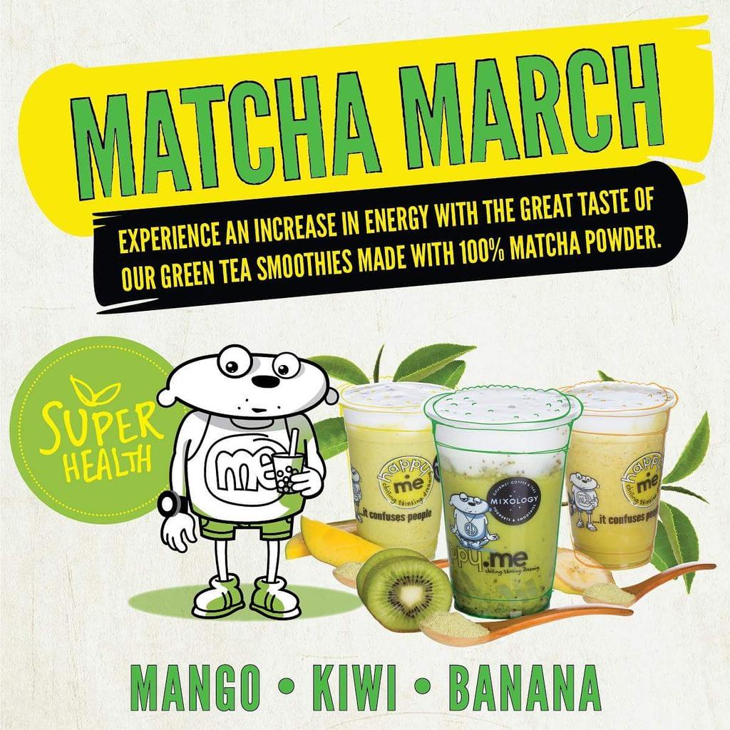 HappyMeSA's tweet image. It's Matcha March, and it's all about our divine green tea smoothies! Buy a smoothie, swipe loyalty card and win!