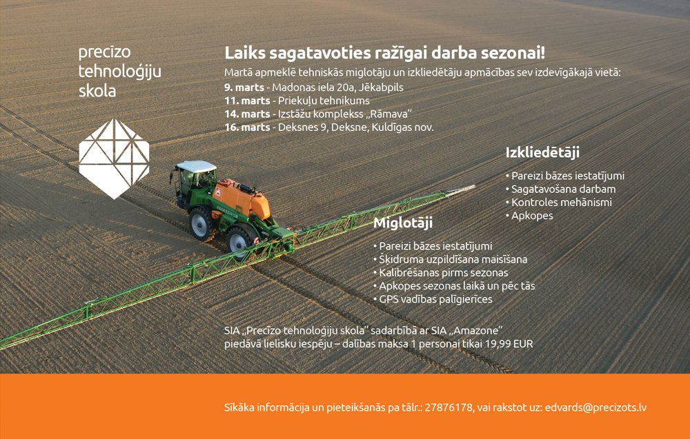 AmazoneLV's tweet photo. "Precīzo tehnoloģiju skola" sadarbībā ar "Amazone" piedāvā apmācības tehnikas operatoriem visā Latvijā! https://t.co/73Z9wPOEc5