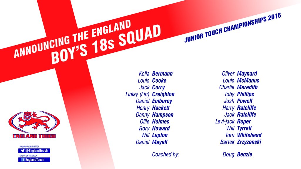 EnglandTouch's tweet photo. #EnglandTouch training squads released for the 15s and 18s divisions for the upcoming @JTCchamps #JTC2016 https://t.co/KGjHWjh3q0