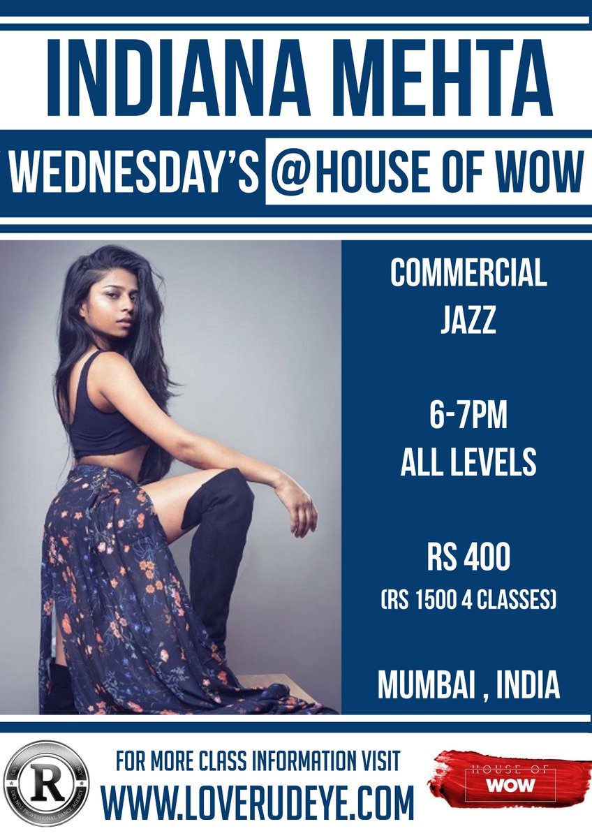 3RINGS_Talent's tweet photo. Looking for a class in Mumbai? Commercial Jazz with @indiana_mehta Wednesdays @HouseOfWow1 

#LoveRudeye #LRAnetwork https://t.co/ibpHysAf2z