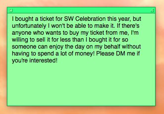 markhmedia's tweet photo. Morning! Sorry for hiatus, still finishing exams! But, if you're interested in a SW Celebration ticket, read here!! https://t.co/D77Yfh8DWJ