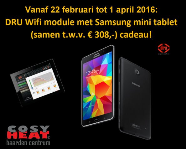 Bij een nieuwe order ontvangt u, als klant, een wifi module inclusief tablet cadeau. Actie t/m 1 april 2016