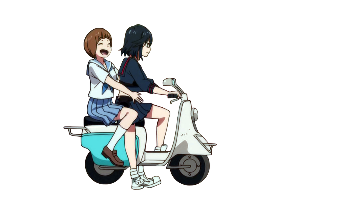 アニメ素材bot A Twitter キルラキル 8話 バイクに乗る流子とマコ 素材 T Co 3obkdtczmw