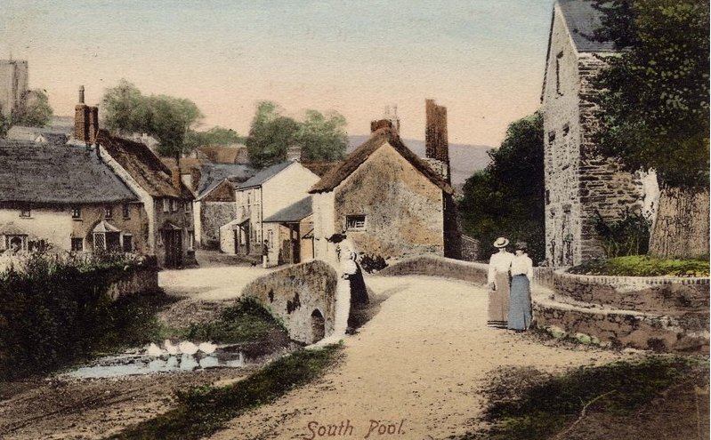 A postcard depicting the village of South Pool in the 1800s.