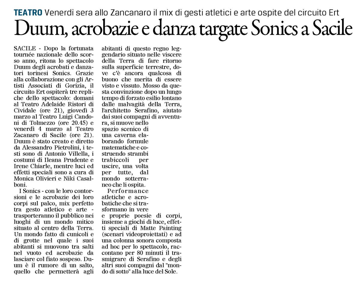 ertfvg's tweet photo. Inizia oggi la tournee #FVG dei #Sonics con #Duum https://t.co/teq6odMozw #Cividale #Tolmezzo #Sacile #danza https://t.co/BkdaIw1ZIx