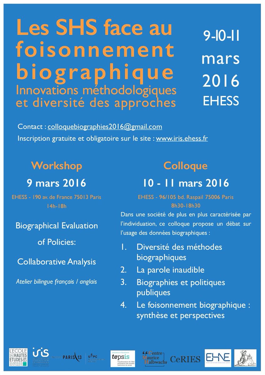 JuliettePle's tweet photo. C'est dans une semaine ! #ColloqueBiographies2016 #ColloqueFoisonnementBiographique #EHESS https://t.co/FOkoxbAvWy