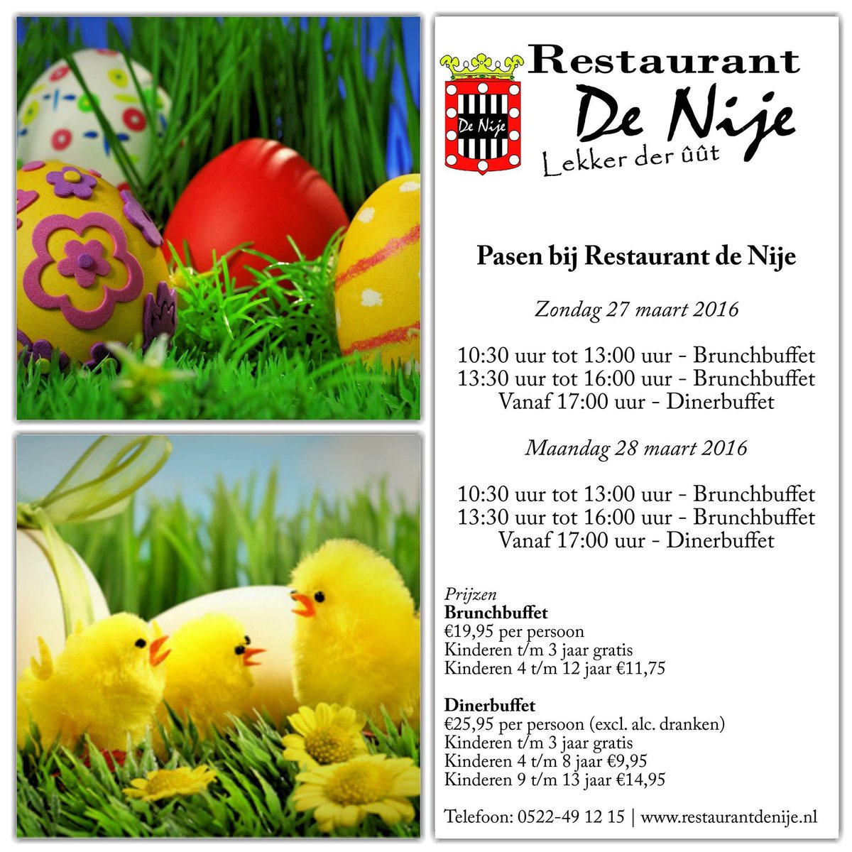 De_Nije's tweet photo. Op beide Paasdagen kunt u heerlijk brunchen bij De Nije! Reserveren is gewenst. 0522-491215 |https://t.co/u3wx5hcuGx https://t.co/E4XumGJvc9