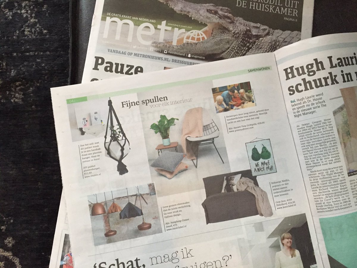Vandaag staan onze mooie producten in de <a href="/Metro/">Metro</a>! #metro #basiclabel #bepurehome