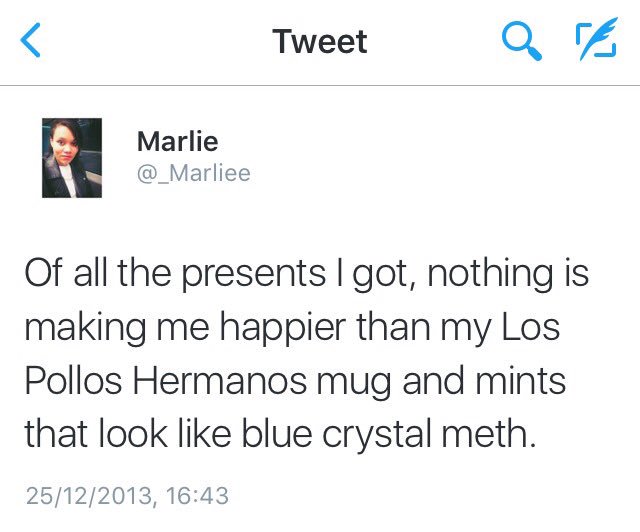 _Marliee's tweet photo. @abqlondon i love my mum because she defo made my Christmas with this π#CookYourCocktails #BreakingBad #MothersDay https://t.co/mU8joTvK3o