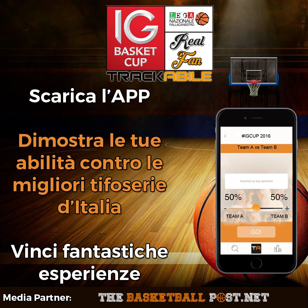 PallacanestroTP's tweet photo. Diventa #RealFan @LNPSOCIAL con @TrackAbile e #Sport4Club 
#IG #BasketCup2016 #ForzaGranata
https://t.co/mm27QVhWo0 https://t.co/z36xa9cCln