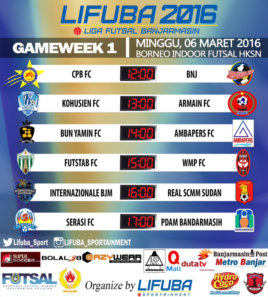 Saksikan GW1 #LIFUBA2016 minggu 6-3-2016 dari jam 11.00..HTM: Vip 20k..Eko 10k.. <a href="/InfoFutsalBJM/">Futsal Banjarmasin</a>
