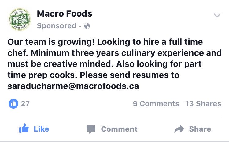 YvonnePilon's tweet image. #YQG job alert! @Macro_Foods is hiring #chef #prepcooks
