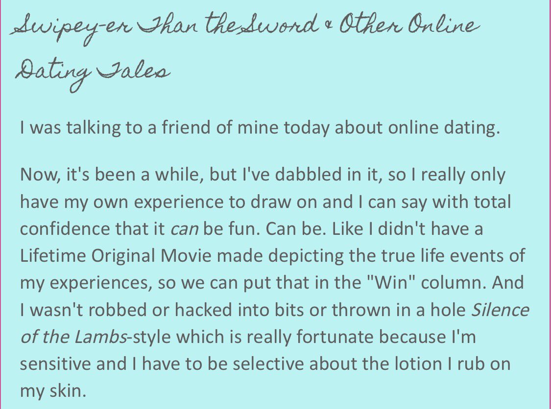 KateWouldHaveIt's tweet photo. Swipey-er Than the Sword
https://t.co/TJsRQYG0Kg #DatingLifeIn4Words #fbloggers @FemaleBloggerRT https://t.co/eheOgK8szm