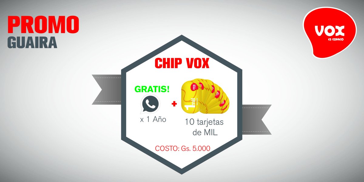 voxpy's tweet photo. Amigos del Dpto. de Guaira, por 5MIL llevá tu #CHIPVOX y aprovechá esta promoción de locos https://t.co/zkSE4TzniS