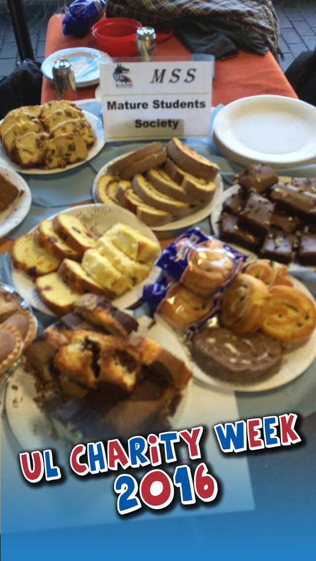 UL_MS_Soc's tweet photo. Cake sale, C1 corridor til 2pm. #ulcharityweek https://t.co/KzPYBl68mT