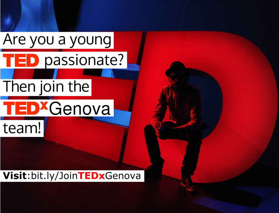 Sei un giovane appassionato di TEDx con esperienza in uno di questi ruoli? #JoinTEDxGenova! bit.ly/JoinTEDxGenova