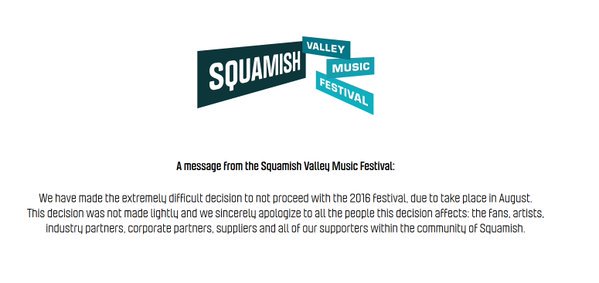 secretstudy's tweet photo. #SquamishFest has been cancelled for 2016. Read the official statement below... https://t.co/Fx9q4rKRQE