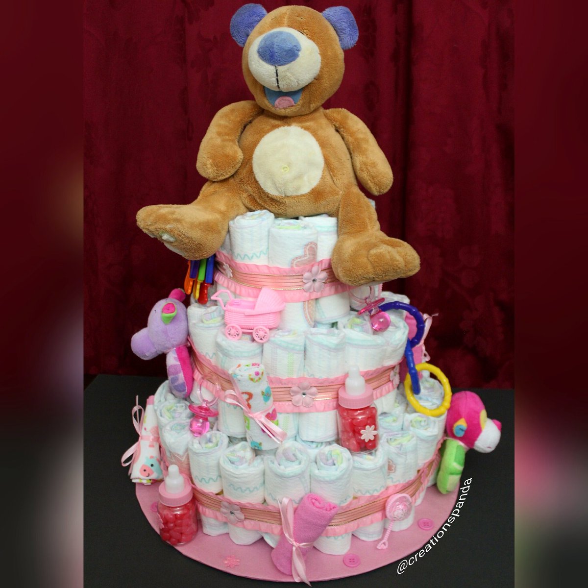 creationspanda's tweet photo. Baby Shower Decorations!! BABY GIRL!! 🍼💗 #BabyShower #DiaperCake #PartyDecor #CreationsPanda #HandMade #Custom https://t.co/cyCflhvJ1f