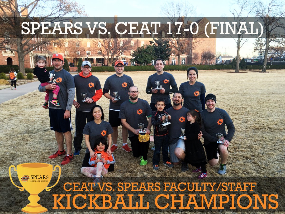 SpearsBusiness's tweet photo. Not to brag or anything but yesterday's #CEATvsSpears faculty/staff kickball game was fun. #okstate @OSU_CEATStuCo https://t.co/oH8u19mea3