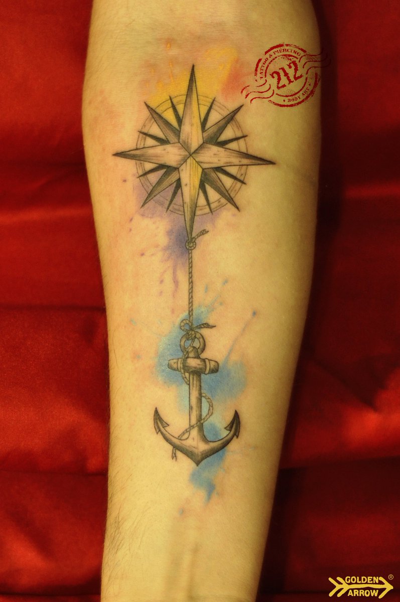 Goldenarrow212's tweet photo. #tattoo #tattoos #ink #watercolortattoo #anchortattoo #compastattoo #tattoooftheday https://t.co/XfQNRyTupo