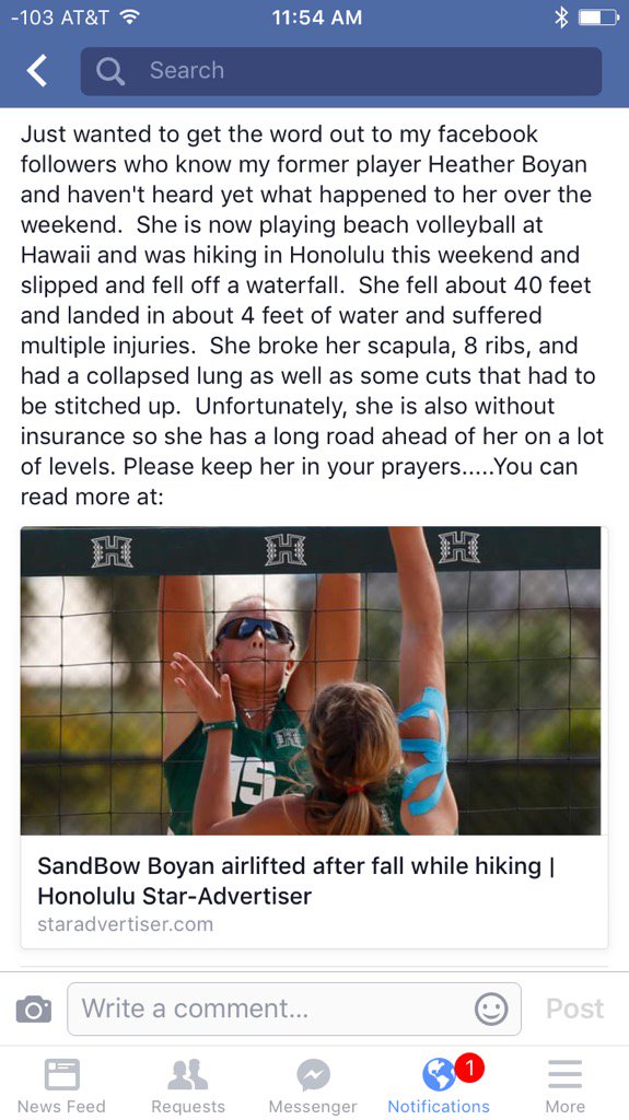 TravisHudsonWKU's tweet photo. Please keep former WKU volleyball player in your prayers..... https://t.co/d6my2uvmWX