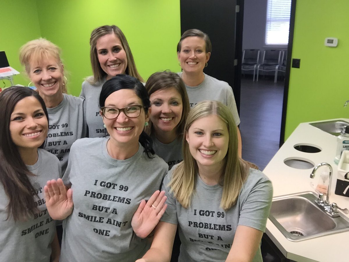 OrthoThreads's tweet image. One of customers uses our tees as uniforms on "deband" day!!! #braces #orthodontists