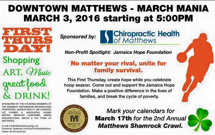 MadeInMatthews's tweet photo. It's March Madness during this week's First Thursday Matthews downtown crawl! #CLT #MatthewsNC https://t.co/GVg6sFonCL