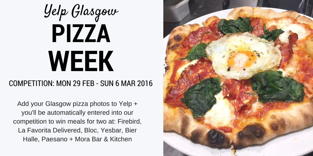 yelpglasgow's tweet photo. Are you enjoying #YelpPizzaWeek as much as us? Don't forget, we have this amazing competition running too! https://t.co/V3lh2fsDaI