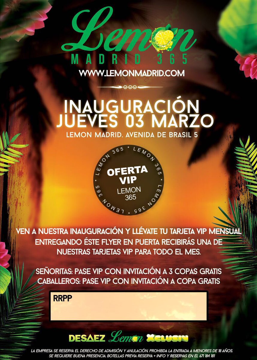 NanoTrioDeAses's tweet photo. Mañana INAUGURO UN PROYECTO QUE REVOLUCIONARA LA CAPITAL DE DOMINGO A JUEVES #LemonMadrid365 +Info. 671184181 ✌️😜 Go https://t.co/slgzISwxTc