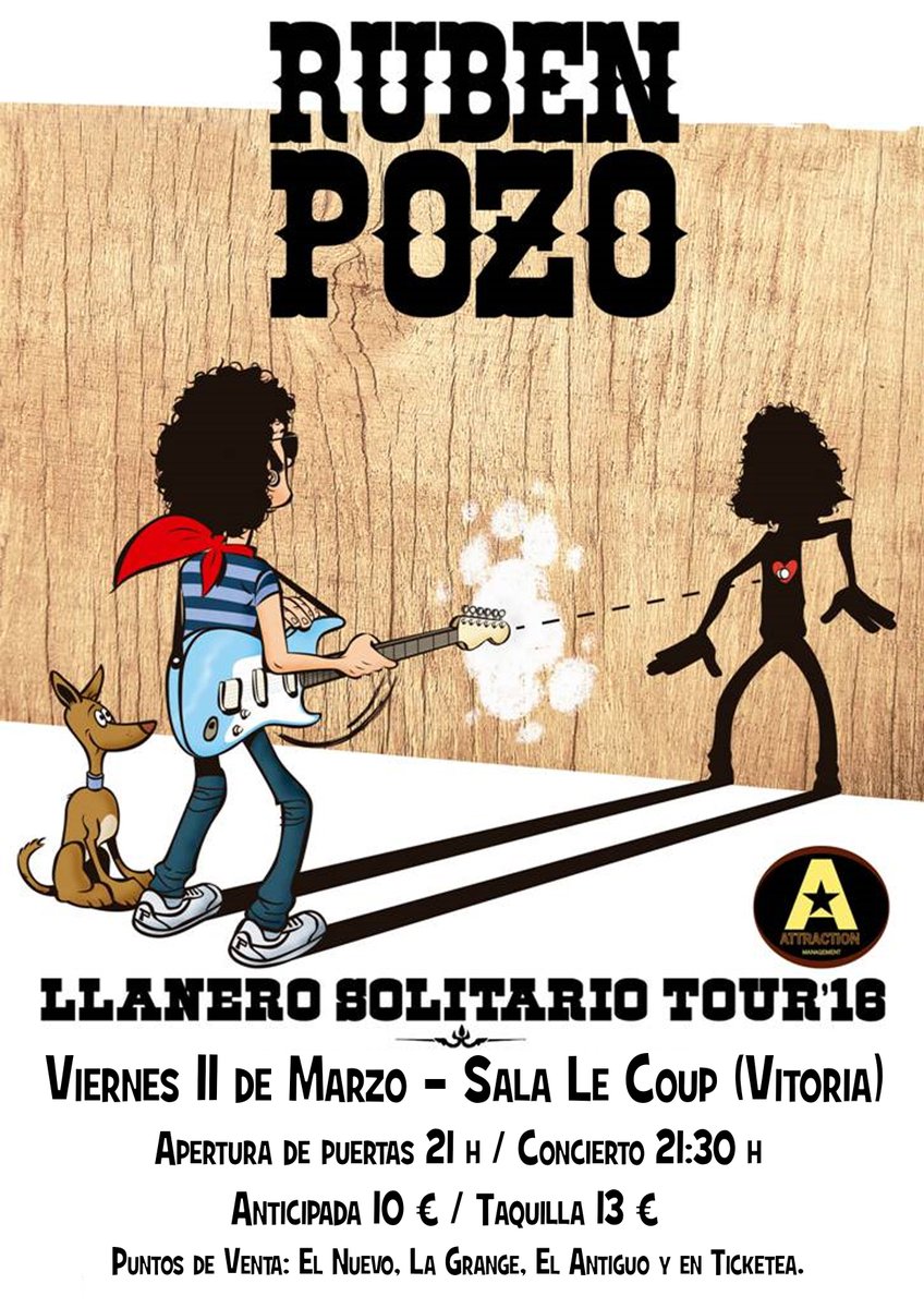 Rubén Pozo  "Llanero solitario tour"
     📅 11 de marzo de 2016
     🕘 Concierto 21:30h
👉 ticketea.com/entradas-conci…