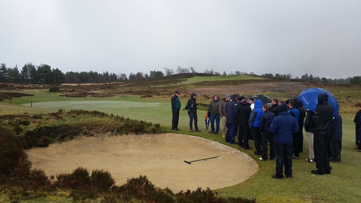 golfenvawards's tweet photo. An icy downpour didn't dampen our spirits! Discussing the excellent heather clad bunkers #ecology #natureoncourse https://t.co/ZoH9pOjDPu