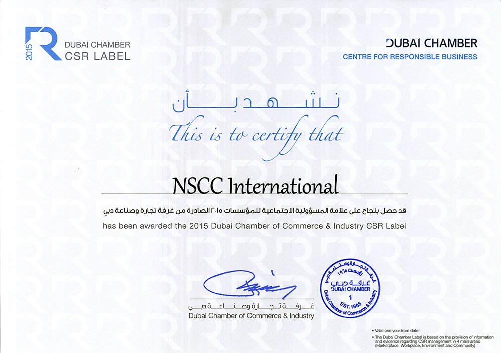 soilmechanics's tweet photo. NSCC International is awarded the #DubaiChamber #CSRLabel for its efforts in #CSR and #sustainable practices. https://t.co/Sh2ZVGraHJ