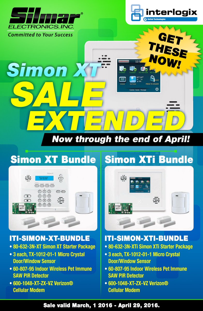 silmarelectro's tweet image. Extended Sale! On #Interlogix #SimonXT &amp;amp; #SimonXTi bundles! Offer good til 4/29/16! #SilmarElectronics 18003259708