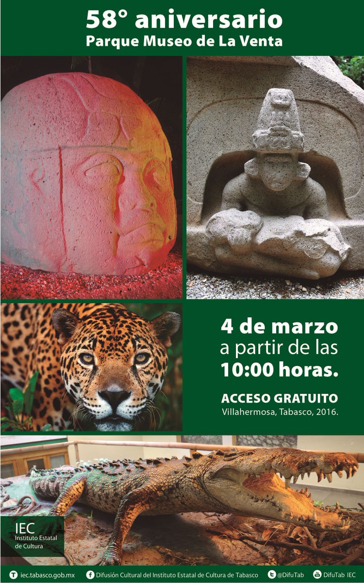 El Instituto Estatal de Cultura (IEC) les invita al "58° Aniversario del Parque Museo La Venta".