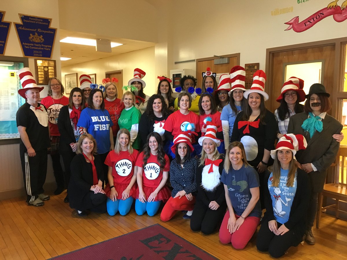 WestChesterASD's tweet image. Is this a collection of characters from #DrSeuss books or #ExtonES teachers? #ReadAcrossAmerica