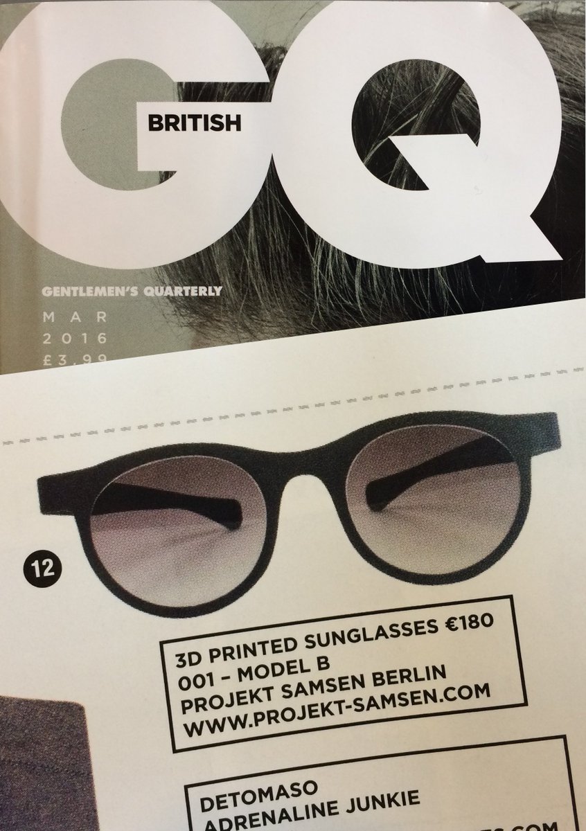 PROJEKTSAMSEN's tweet photo. Hello UK, have a look @BritishGQ for our #3D printed #sunglasses https://t.co/kbgCuStUHG