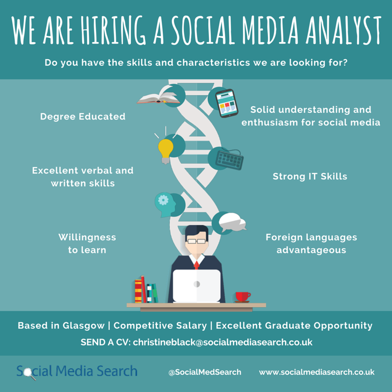 johnseamanSMS's tweet photo. Could you be our new #SocialMediaAnalyst? @SocialMedSearch are hiring in #Glasgow! Contact @ChristineSMS! https://t.co/a8vOB7vcKE