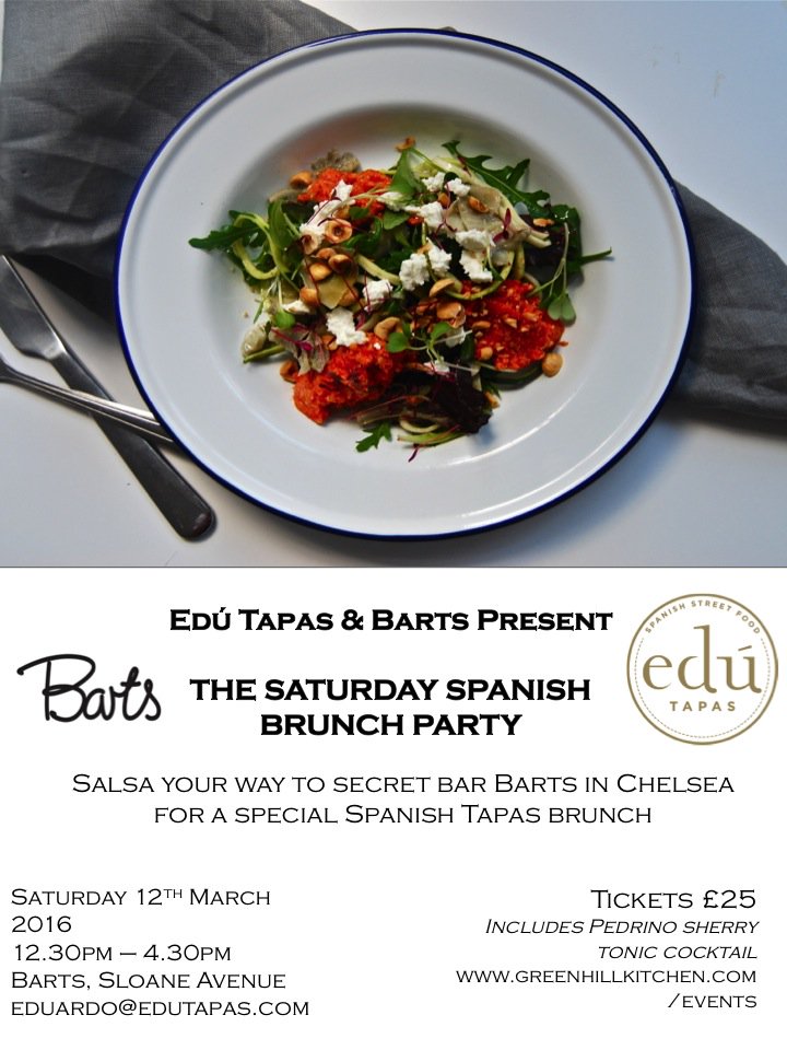 GreenhillKitch's tweet photo. Presenting a Spanish brunch on the 12th of March. #brunch #tapas #cocktails @edutapas @BartsLondon @kkcomms https://t.co/4yCcnezcNq