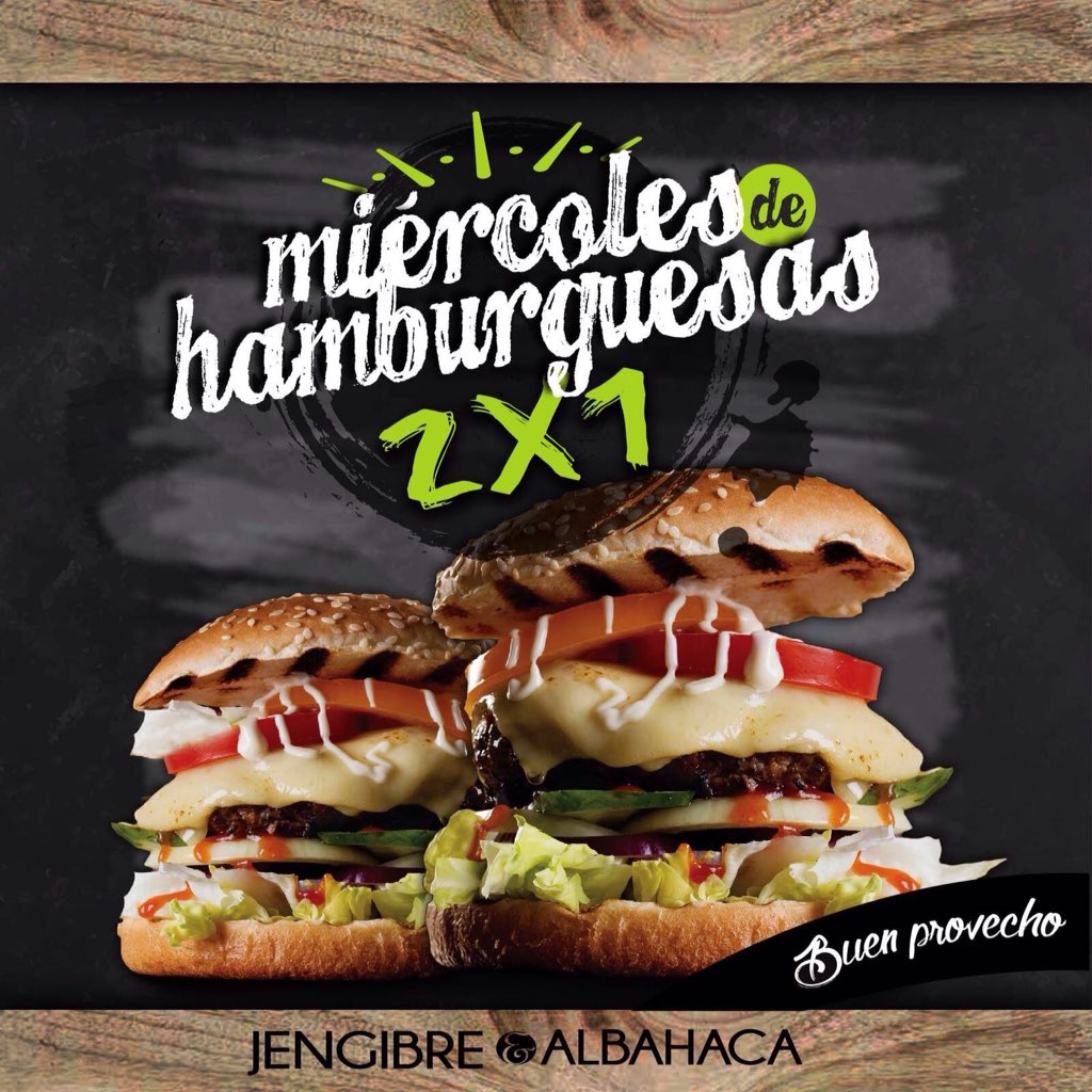 JengyAlbahaca's tweet photo. Hoy #Miercoles en JengibreyAlbahaca paga una hamburguesa y te regalamos la segunda...! https://t.co/1JJyp6274v