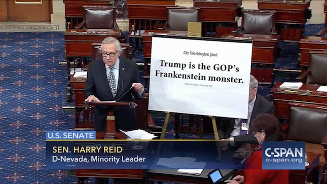 thehill's tweet photo. Reid: Trump is the Republican Party's "Frankenstein" | WATCH: https://t.co/5n7MYOFiiA https://t.co/AV3baMgLZd