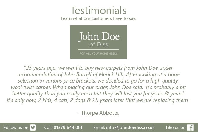 Visit: johndoediss.co.uk for more info.

#Carpets #Furniture #Beds #Curtains #Home #Lights #Diss #Norfolk