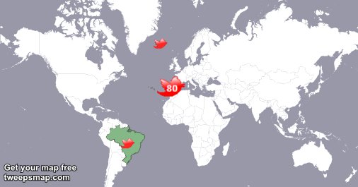 Kraiuu's tweet photo. My followers live in Portugal (77%), Iceland(10%)... Get your free map too: https://t.co/luJnniDwIO https://t.co/o5nPF1hIDB