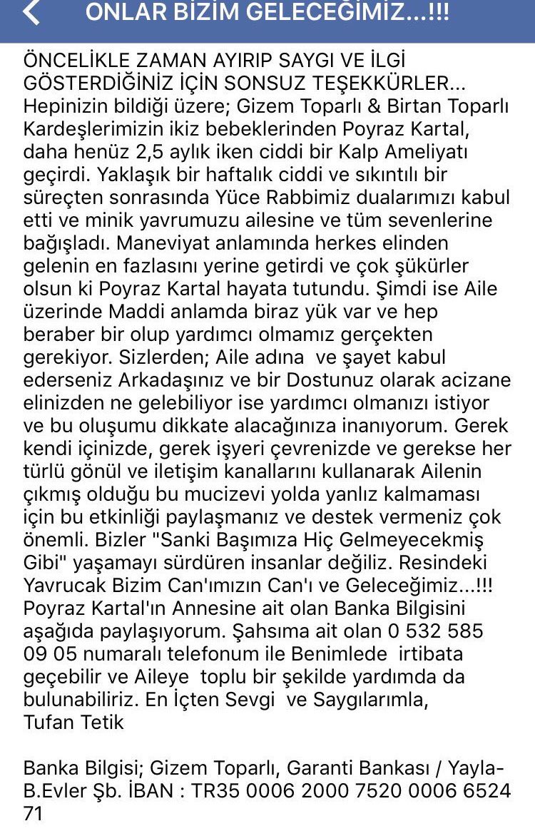 Birtan kardeşimizin açık kalp ameliyatı olan yavru kartal Poyraz Kartal için Beşiktaş ailesi tek yürek okuyalım !!