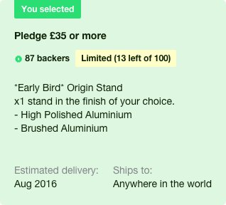 OriginStand's tweet image. Only 13 left of our Early Bird Rewards. Get in quick before they're gone! kck.st/1XX2XOH