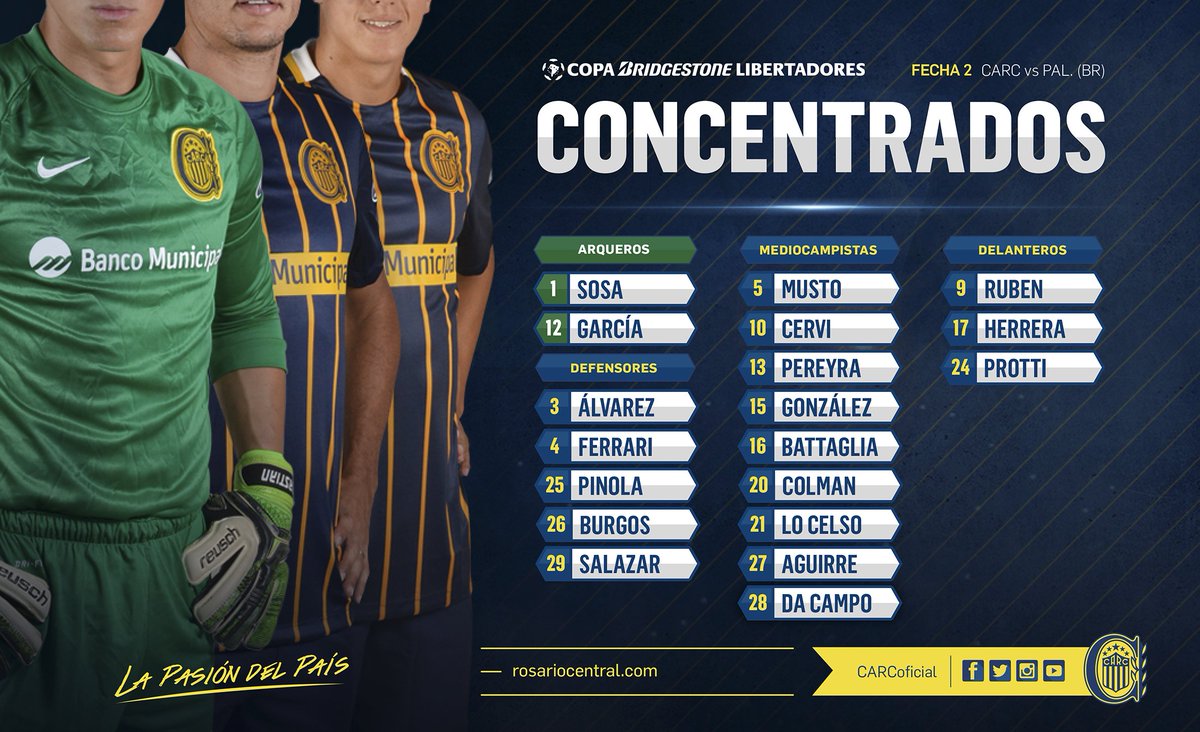 RosarioCentral's tweet photo. ¡Salió la lista! Estos son los Guerreros que viajan a Brasil para enfrentar a @SEPalmeiras. #CentralDeAmérica https://t.co/E1UepXw6oM