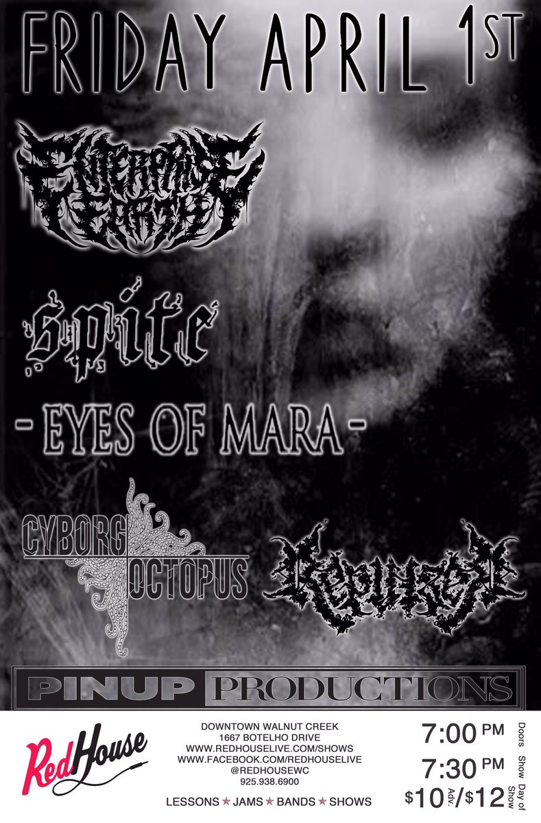 PinUpPresents's tweet photo. JUST ANNOUNCED: @EEarthBand w/ @SPITEca @EyesofMaraCA #CyborgOctopus & #Repulser at Red House in Walnut Creek! RT! https://t.co/IKPvUvVMwj