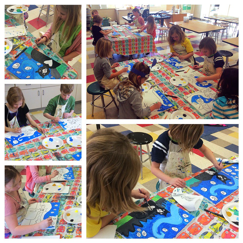 paintitkids's tweet image. It was another ther Van Gogh favorite today at PVE! Starry Night Cat! #introtopaint @PveElem @katejonesart